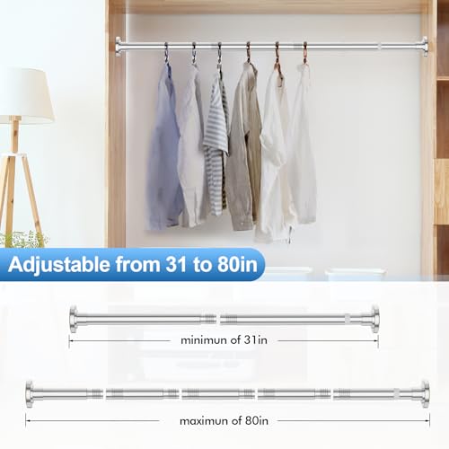 CorkLatta Chrome Shower Curtain Rod 31 to 80 Inch,1 Inch Diameter Adjustable Spring Tension Curtain Rod No Drilling Stainless Steel Telescoping Rod,No Rust - Image 4