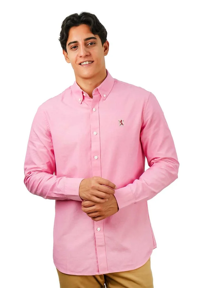 Men's Cotton Oxford Shirt - Small Lion Embroidery, Slim Fit, Full Button