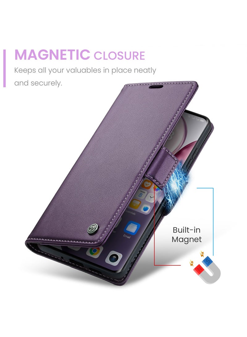 CaseMe Phone Case Luxury PU Leather Design Anti Fingerprint 023 Flip Cover Card Slot Holder Cover For Honor x9c / Honor x60 Pro (Purple) - Image 2
