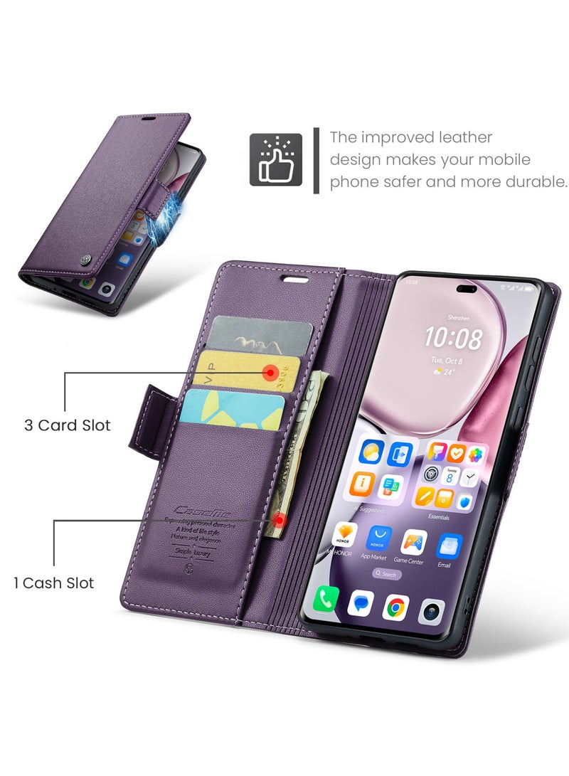 CaseMe Phone Case Luxury PU Leather Design Anti Fingerprint 023 Flip Cover Card Slot Holder Cover For Honor x9c / Honor x60 Pro (Purple) - Image 3