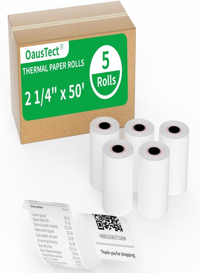 OausTect Thermal Paper Rolls 2.25 x 50 ft, 5 Rolls Credit Card Receipt Paper 2 1/4 x 50, Premium Thermal Receipt Paper Fits All 58mm Mini POS Thermal Printer (2 1/4" x 50' Thermal Paper Rolls) - Image 1