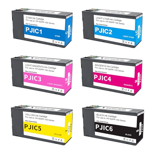 YOUEXPERT PP50 PP100 Ink Cartridges 6 Color Set PJIC1 PJIC2 PJIC3 PJIC4 PJIC5 PJIC6 C13S02A9991 Suitable for DiscProducer PP-50 PP-100 Printers (Black, Cyan, Magenta, Yellow, Light Cyan, Light Magenta, 6Pcs) - Image 1