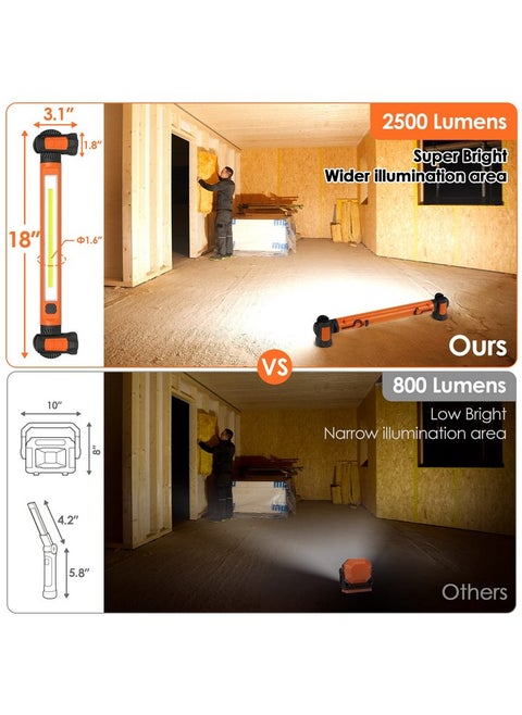 Work Light, 2500LM Bright LED Work Lights, 5200mAh Rechargeable Magnetic Underhood Work Light Bar with Hooks, Cordless Portable Work Lights for Mechanics for Car Repairing/Garage/Workshop/Emergency