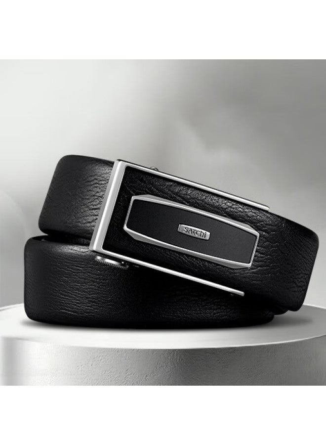 Satchi Men's Automatic Buckle Belt, Top-grain Leather Waist Belt, Birthday Gift Box For Husband, Valentine's Day Present, 125cm Black - Image 1