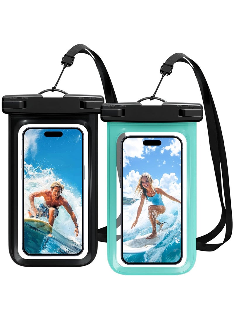 Rock Pow Waterproof Phone Pouch Universal Waterproof Case Dry Bag for iPhone 14 13 12 11 Pro Max Plus XS XR X 8 Galaxy S22 S21 S20 Pixel Up to 7 in  IPX8 Underwater Phone Protector 2 Pack - Image 1