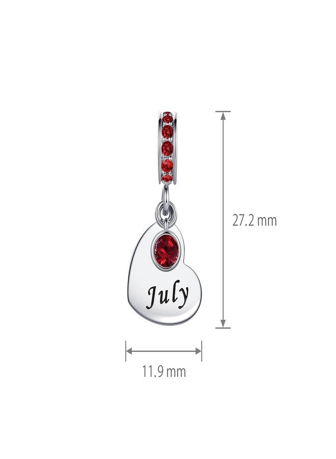 MiiFort July Red Cubic Zirconia Birthstone Heart Dangle Charm Compatible with Pandora Charms Bracelets - Image 3