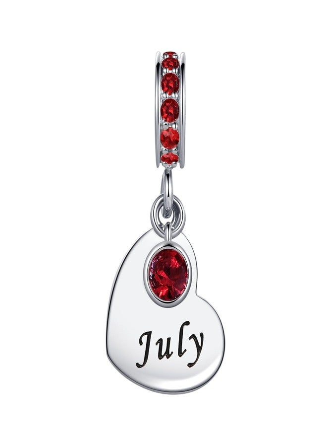 MiiFort July Red Cubic Zirconia Birthstone Heart Dangle Charm Compatible with Pandora Charms Bracelets - Image 1