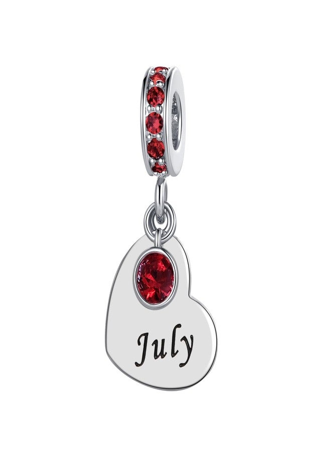 MiiFort July Red Cubic Zirconia Birthstone Heart Dangle Charm Compatible with Pandora Charms Bracelets - Image 2