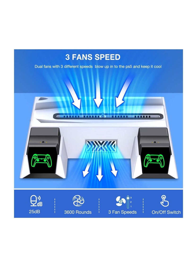Y&D PS5 Stand KASTWAVE with Controller Charging Station and Cooling for PS 5 Console Digital Edition&Disc Version Dual Charger Dock 3 Fan Speeds Game Slots White  - Image 4
