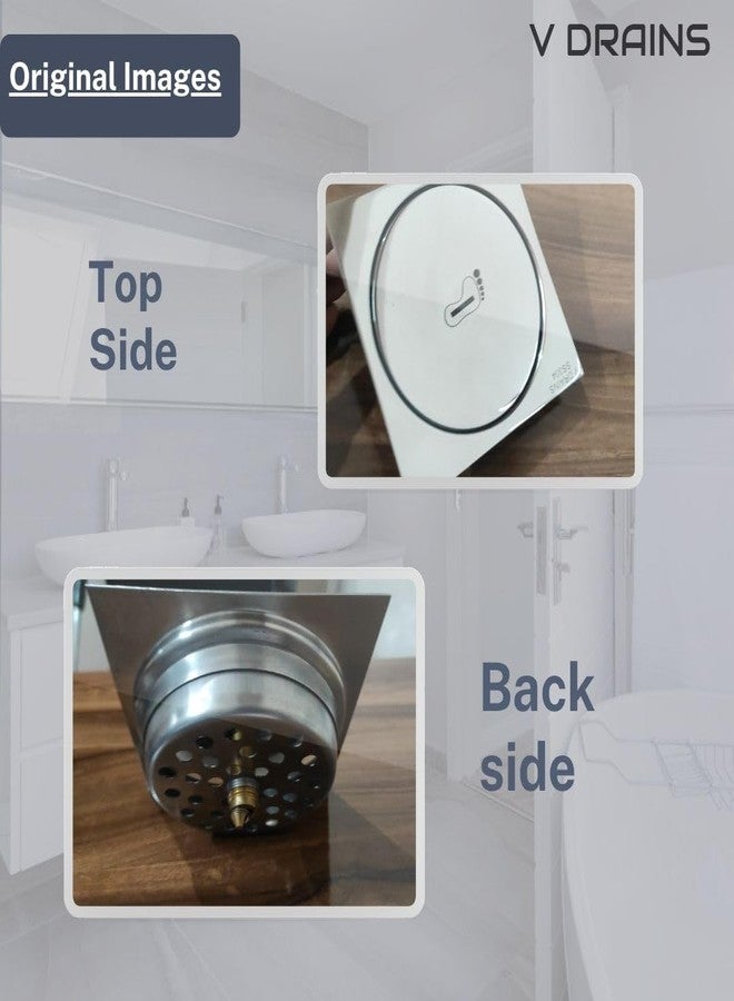 V DRAINS Stainless Steel Ss304 5X5 Inch Pop Up Floor Drain (125Mm X 125Mm) For Bathroom/Balcony/Roof/Terrace/Floor/Parking Anti Foul | Anti-Cockroach Finish: Glossy (Crome) - Image 5