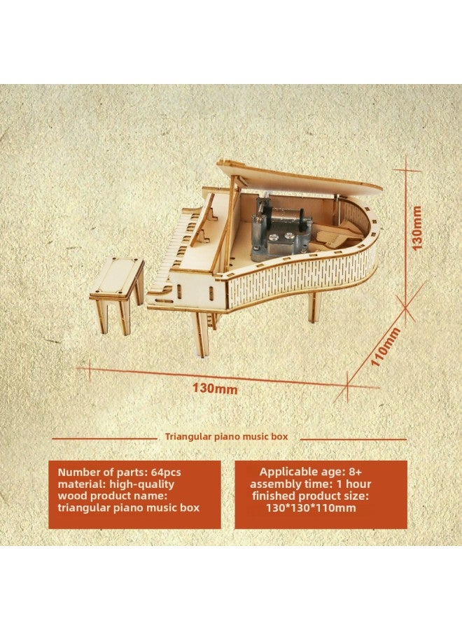 Puzzle Stereo Crafts Toy Piano Wooden Music Box DIY Building Blocks Hand Sound Music Box Creative-Color:To Alice - Image 4