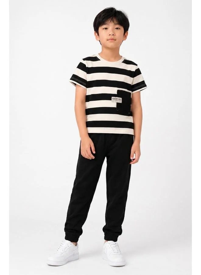 Perendi Boys' Striped T-Shirt and Jogger Set