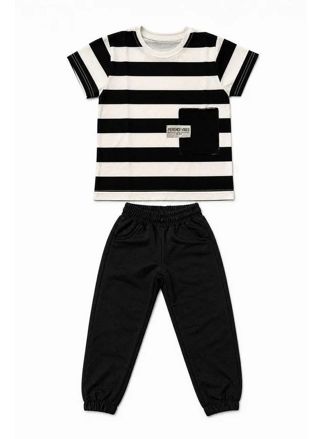 Perendi Boys' Striped T-Shirt and Jogger Set