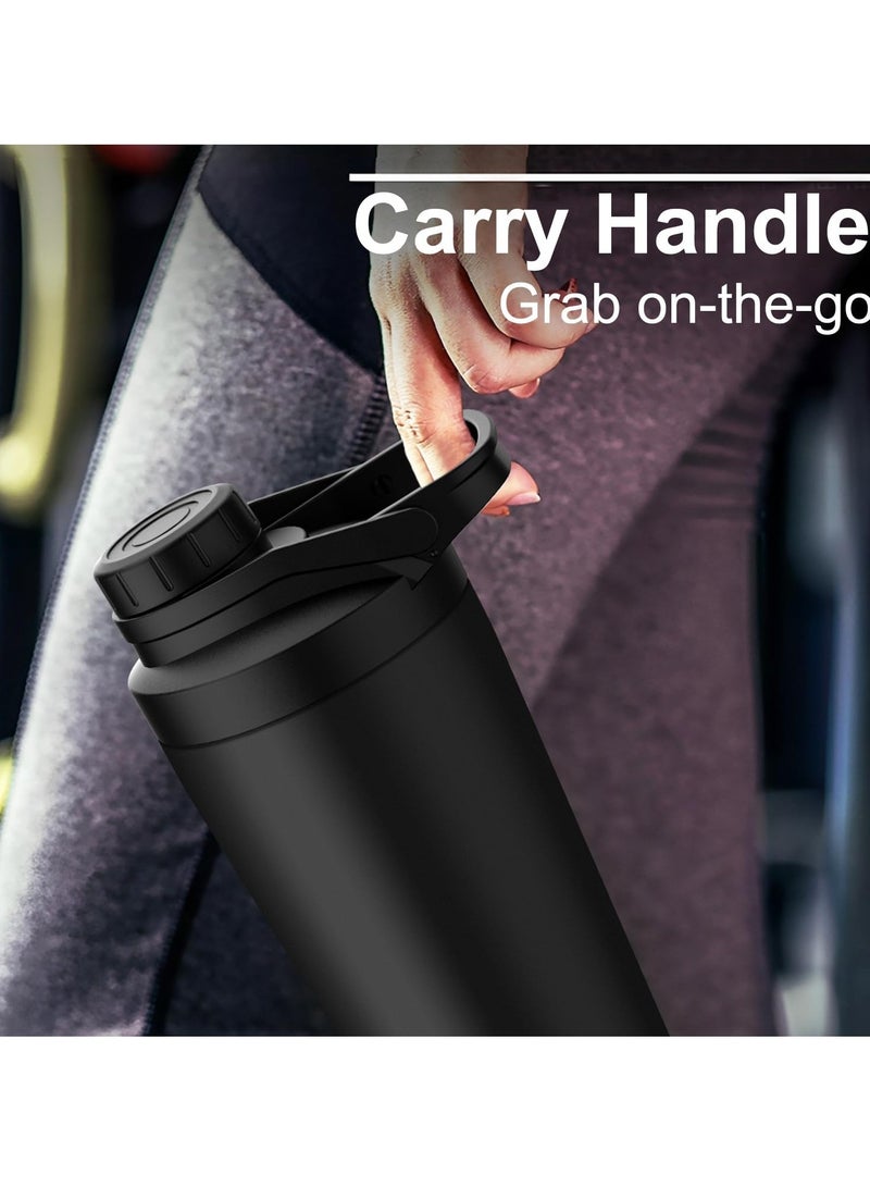 Excefore Shaker Bottle, Noise-Free Design, Patented 24 oz Insulated Metal Shakers Bottles Cup for Protein Mixes and Pre Workout 100% Leak Proof (Black) - Image 3