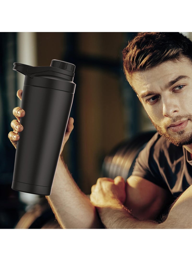 Excefore Shaker Bottle, Noise-Free Design, Patented 24 oz Insulated Metal Shakers Bottles Cup for Protein Mixes and Pre Workout 100% Leak Proof (Black) - Image 2