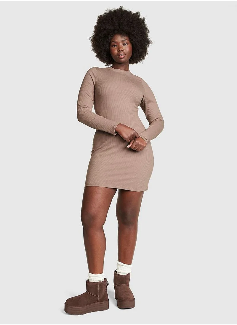 PINK Stretch Cotton Long-Sleeve Mock-Neck Dress