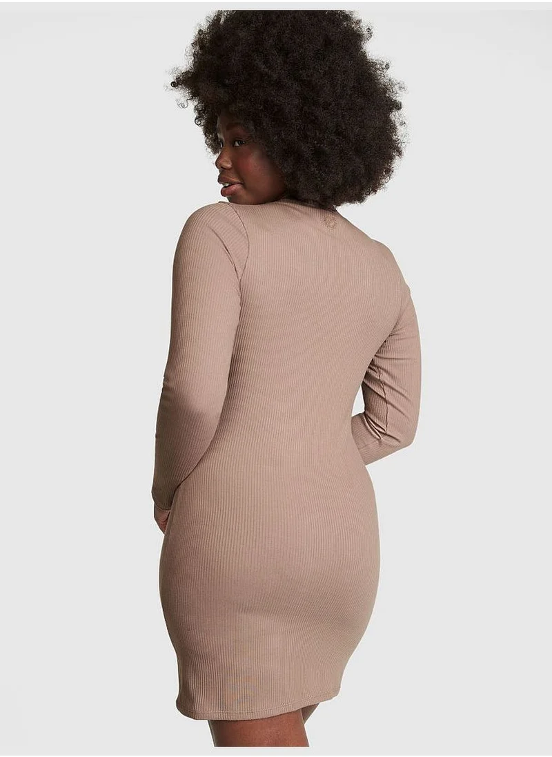 PINK Stretch Cotton Long-Sleeve Mock-Neck Dress