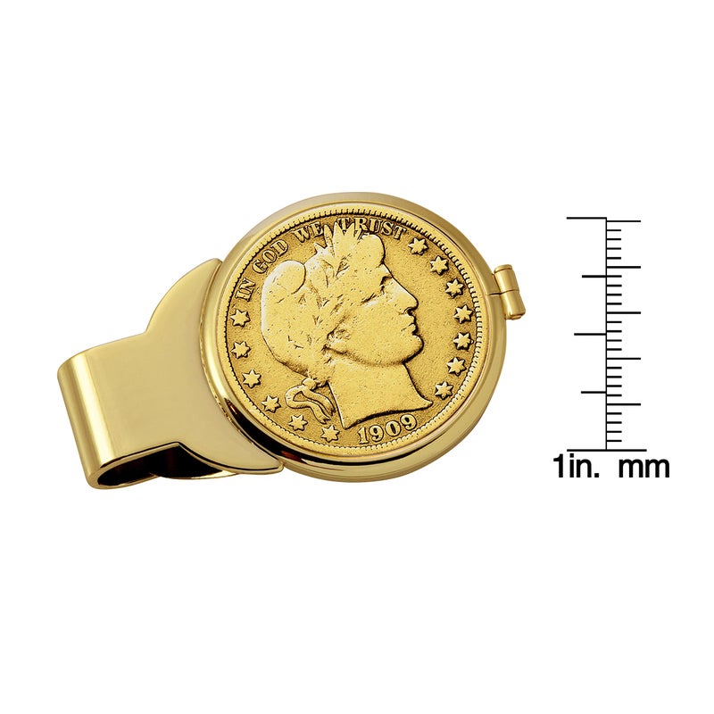 American Coin Treasures American Coin Treasures U.S. Coin Money Clip - Silver Barber Half Dollar Layered in Pure 24k Gold | Brass Moneyclip | Holds Currency, Credit Cards, Cash | Certificate of Authenticity  - Image 3