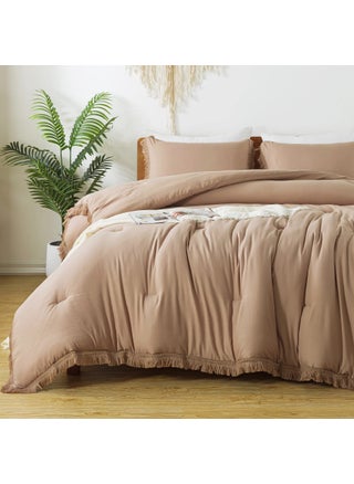 Andency Taupe Comforter Set Queen  3 Pieces Boho Tassel Lightweight Bedding Comforter Sets  Tan All Season Soft Fluffy Fringe Bed Set (90x90In Comforter & 2 Pillowcases) - pzsku/Z0C9B651E19F938B0BC9BZ/45/1749651166/920fb575-76f1-4b50-973c-c2adbdabdff0