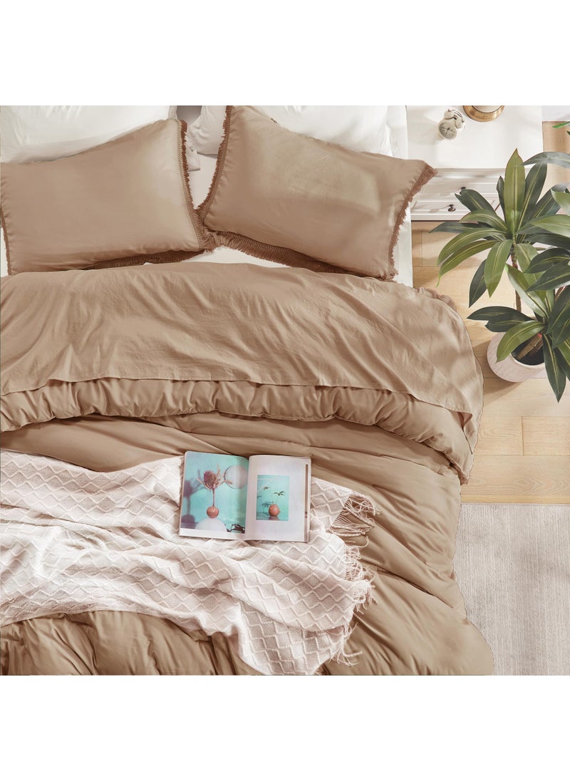 Andency Andency Taupe Comforter Set Queen  3 Pieces Boho Tassel Lightweight Bedding Comforter Sets  Tan All Season Soft Fluffy Fringe Bed Set (90x90In Comforter & 2 Pillowcases)  - Image 4