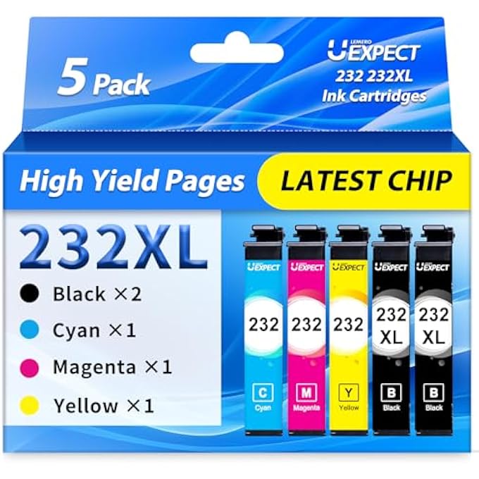 REMANUFACTURED INK CATRIDGES REPLACEMENT FOR 232 (BLACK, CYAN, MAGENTA, YELLOW, 5-PACK) - Image 1