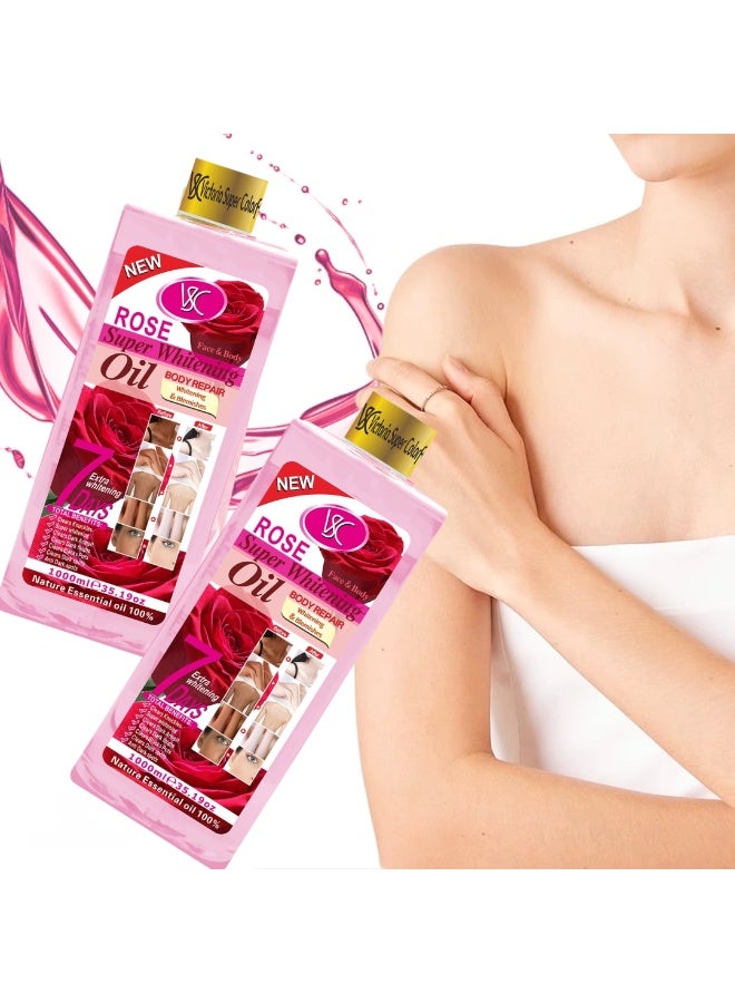VSC 1000ML Rose Super Whitening Oil Body Repair Whitening and Blemishes Oil Dark Armpits Thighs Dark Knuckles Black spots Whitening Oil 100% Pure Essential Oil for Face and Body - Image 3