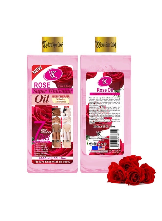 VSC 1000ML Rose Super Whitening Oil Body Repair Whitening and Blemishes Oil Dark Armpits Thighs Dark Knuckles Black spots Whitening Oil 100% Pure Essential Oil for Face and Body - Image 2