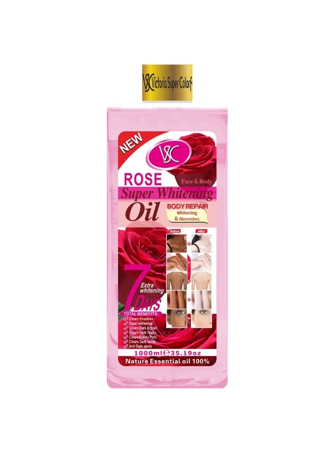 VSC 1000ML Rose Super Whitening Oil Body Repair Whitening and Blemishes Oil Dark Armpits Thighs Dark Knuckles Black spots Whitening Oil 100% Pure Essential Oil for Face and Body - Image 1