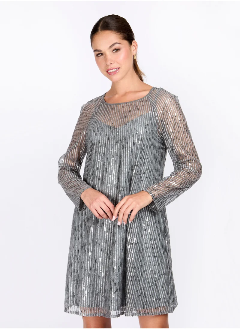 Little Mistress Patterned Crew Neck Dress