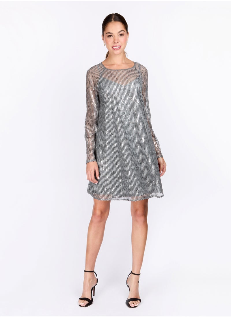 Little Mistress - Patterned Crew Neck Dress - Image 1