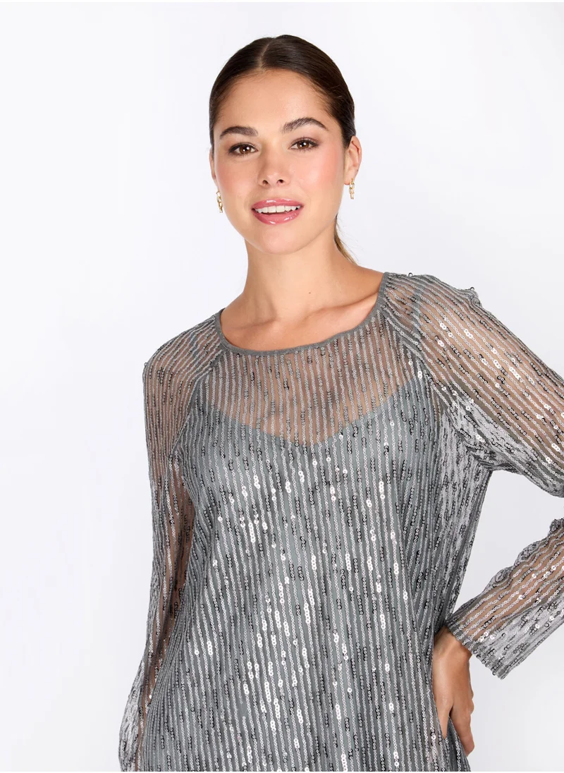 ليتل مسترس Patterned Crew Neck Dress