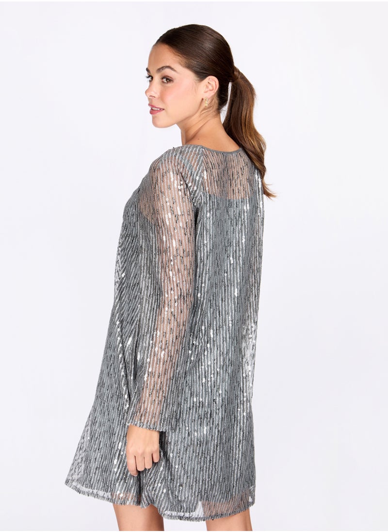 Little Mistress - Patterned Crew Neck Dress - Image 1