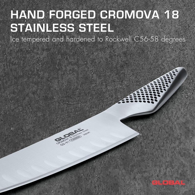 GLOBAL سكين خضار مجوفة بطول 5 1/2 بوصة، مصنوعة من الفولاذ المقاوم للصدأ الياباني الخفيف، حافة حادة كالشفرات، مصنوعة في اليابان، GS-91 - Image 2