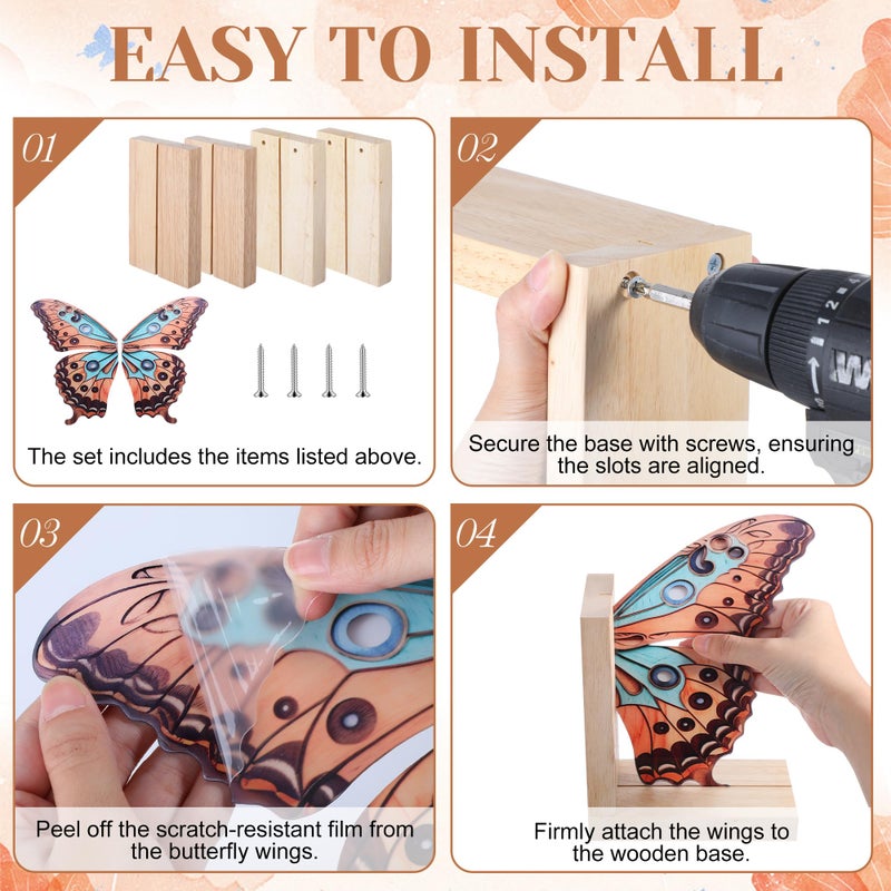 Tosstuki Decorative Butterfly Bookends Wooden Acrylic Butterflys Bookend Modern Bookshelf Decor Accent Book Stopper Decor for Home Farmhouse Shelves Office Lover Gift(Junonia Almana Butterfly) - Image 4