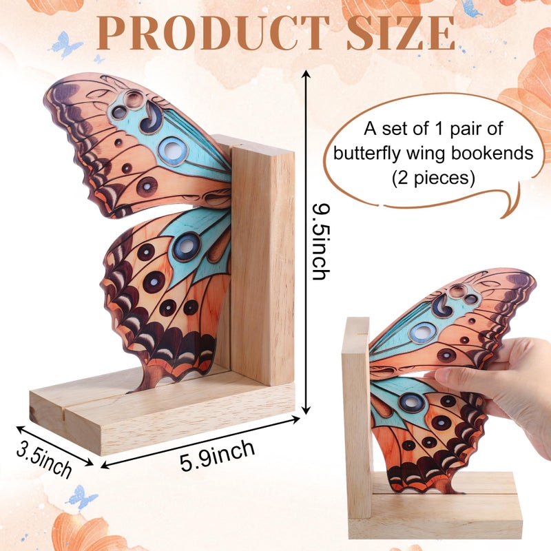Tosstuki Decorative Butterfly Bookends Wooden Acrylic Butterflys Bookend Modern Bookshelf Decor Accent Book Stopper Decor for Home Farmhouse Shelves Office Lover Gift(Junonia Almana Butterfly) - Image 2