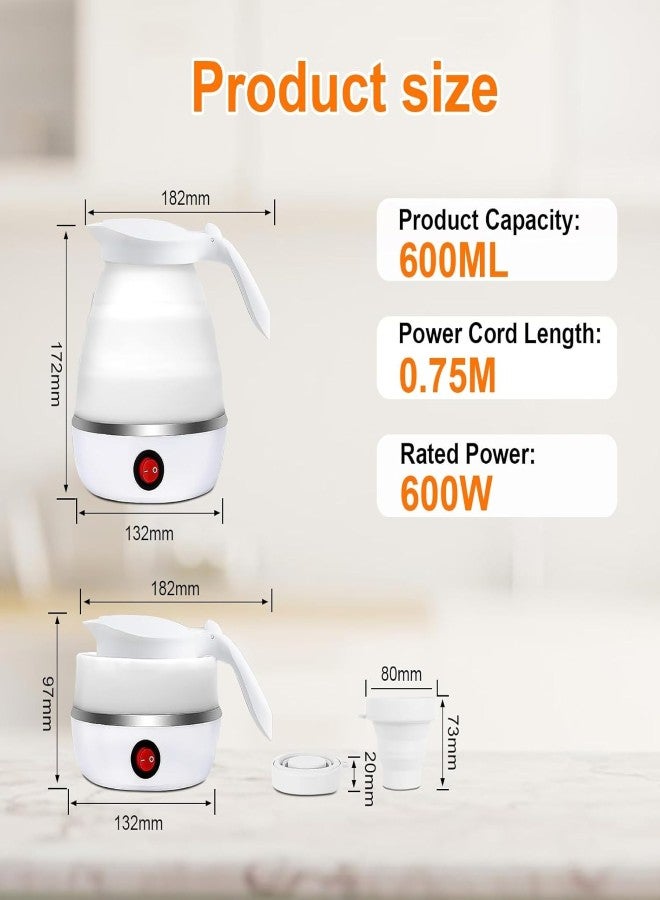 سکیلو غلاية كهربائية صغيرة 0.6 لتر - غلاية سفر محمولة قابلة للطي من السيليكون - إيقاف تشغيل تلقائي - غلاية صغيرة قابلة للطي للتخييم، والأنشطة الخارجية، والمكتب، والفنادق، ورحلات العمل - 220 فولت (أبيض) - Image 2
