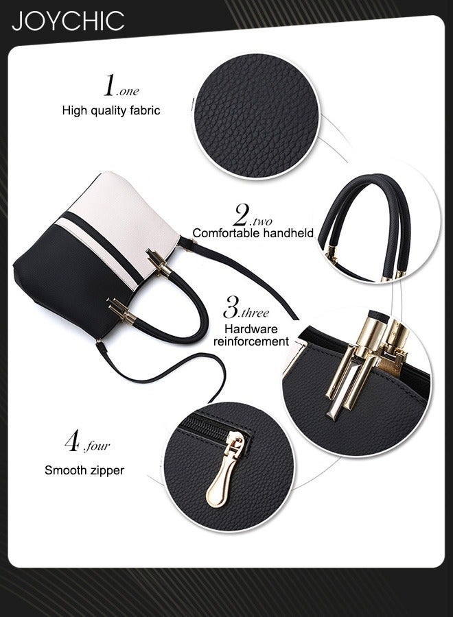 Joychic Classic Women Contrast Color Handbag Lady Large Capacity Multi Pocket Commuting Shoulder Bag PU Fabric Waterproof Crossbody Bag BlackWhite - Image 3