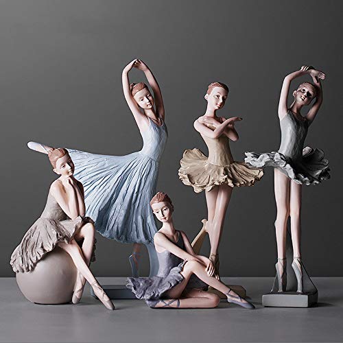PINK FOREST Ballerina Girl Figurines Ballet Dancer Statue Art Sculpture Figure Resin Home Decoration Desk Ornament, Statuette for Your Desk/Bookshelf/Dinning Table (Grey) - Image 4