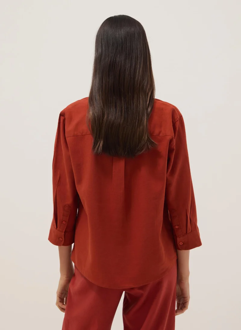 Ovs  OVS Red Linen And Viscose Blend V-Neck Regular-Fit Shirt for Women | Best Price UAE
