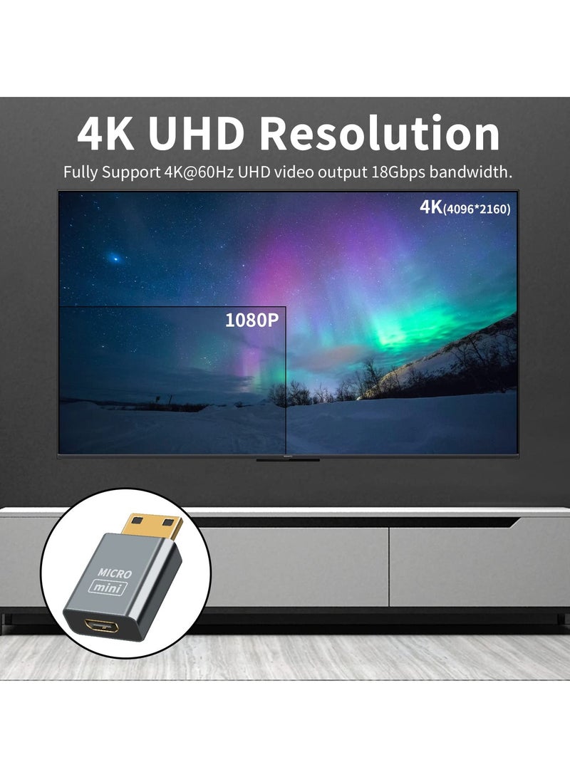 SOLARAE 2 Pack Mini HDMI to Micro HDMI Adapter, Mini HDMI Male to Micro HDMI Female Convertor Adapter, 3D 4K@60Hz, Suitable for Camera, Monitor, Laptop, Projector, UltraHD - Image 4