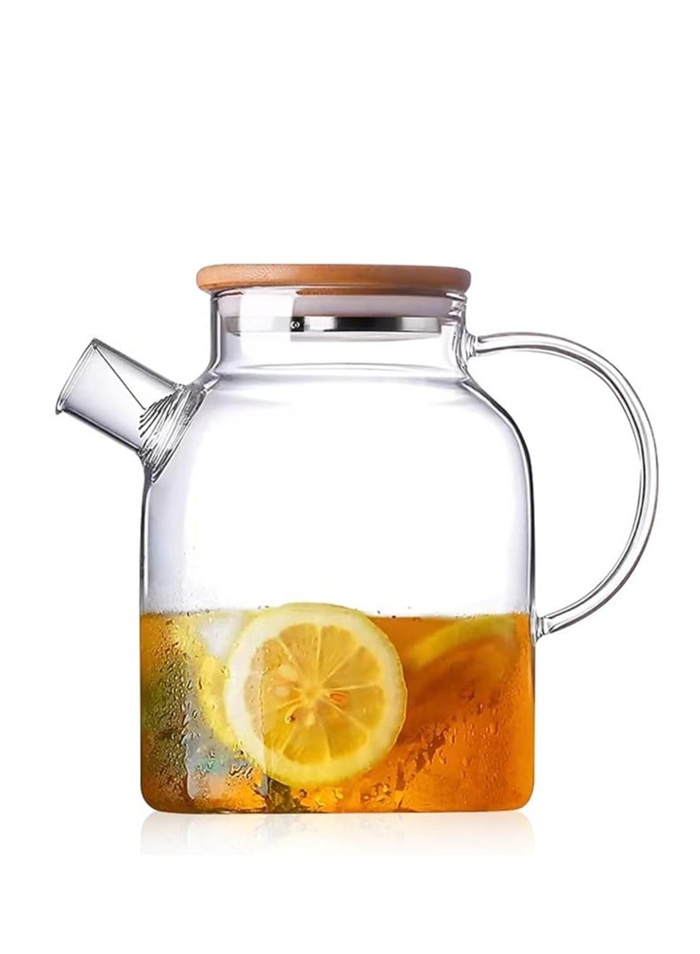 Glass Pitcher with Bamboo Lid, Glass Teapot Stovetop & Microwave Safe, Glass Borosilicate Teapot with Removable Filter Spout - Image 1