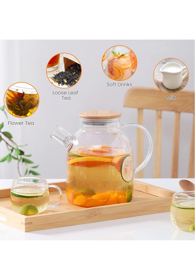 Glass Pitcher with Bamboo Lid, Glass Teapot Stovetop & Microwave Safe, Glass Borosilicate Teapot with Removable Filter Spout - Image 2