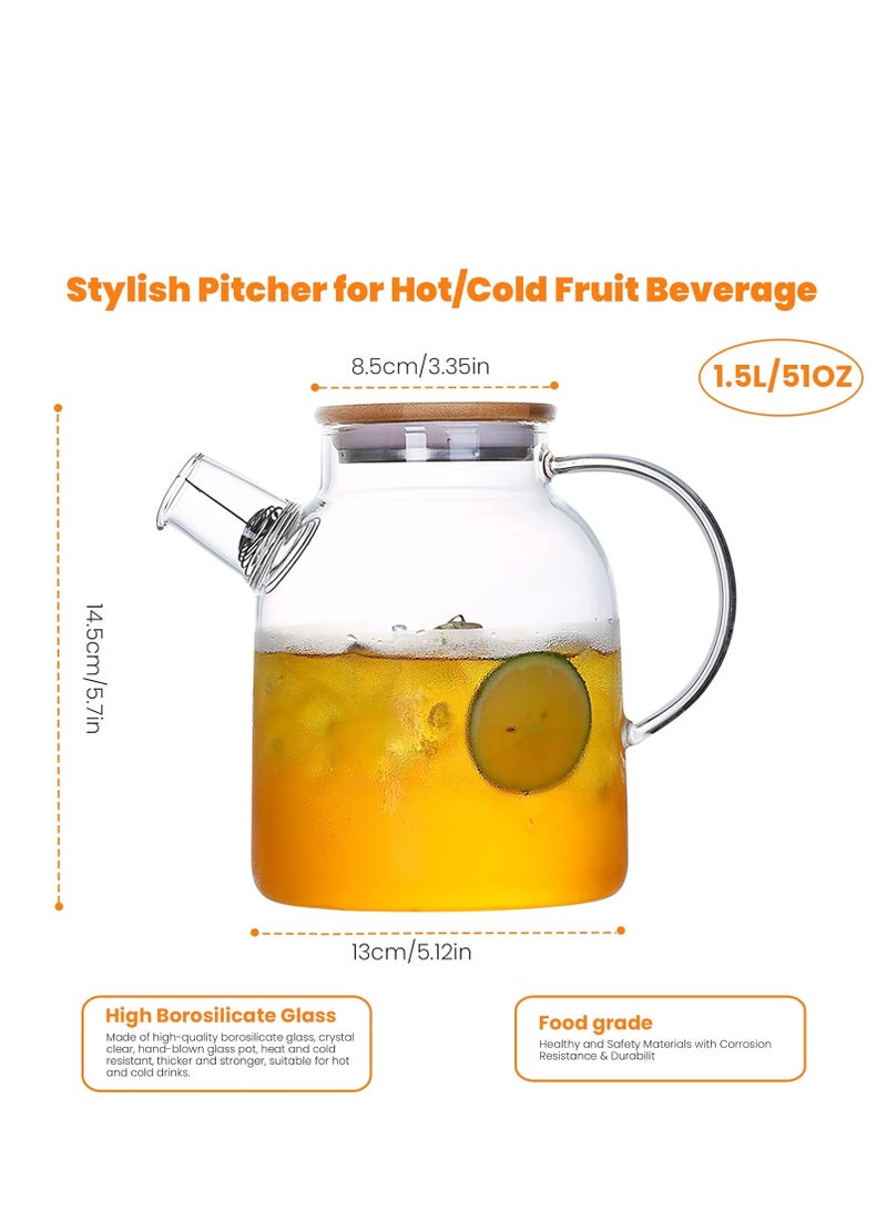 Glass Pitcher with Bamboo Lid, Glass Teapot Stovetop & Microwave Safe, Glass Borosilicate Teapot with Removable Filter Spout - Image 3