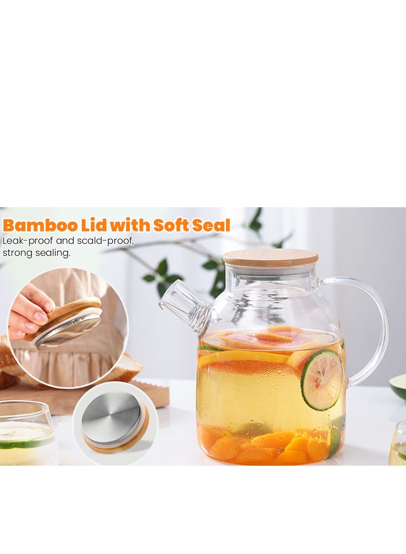 Glass Pitcher with Bamboo Lid, Glass Teapot Stovetop & Microwave Safe, Glass Borosilicate Teapot with Removable Filter Spout - Image 4