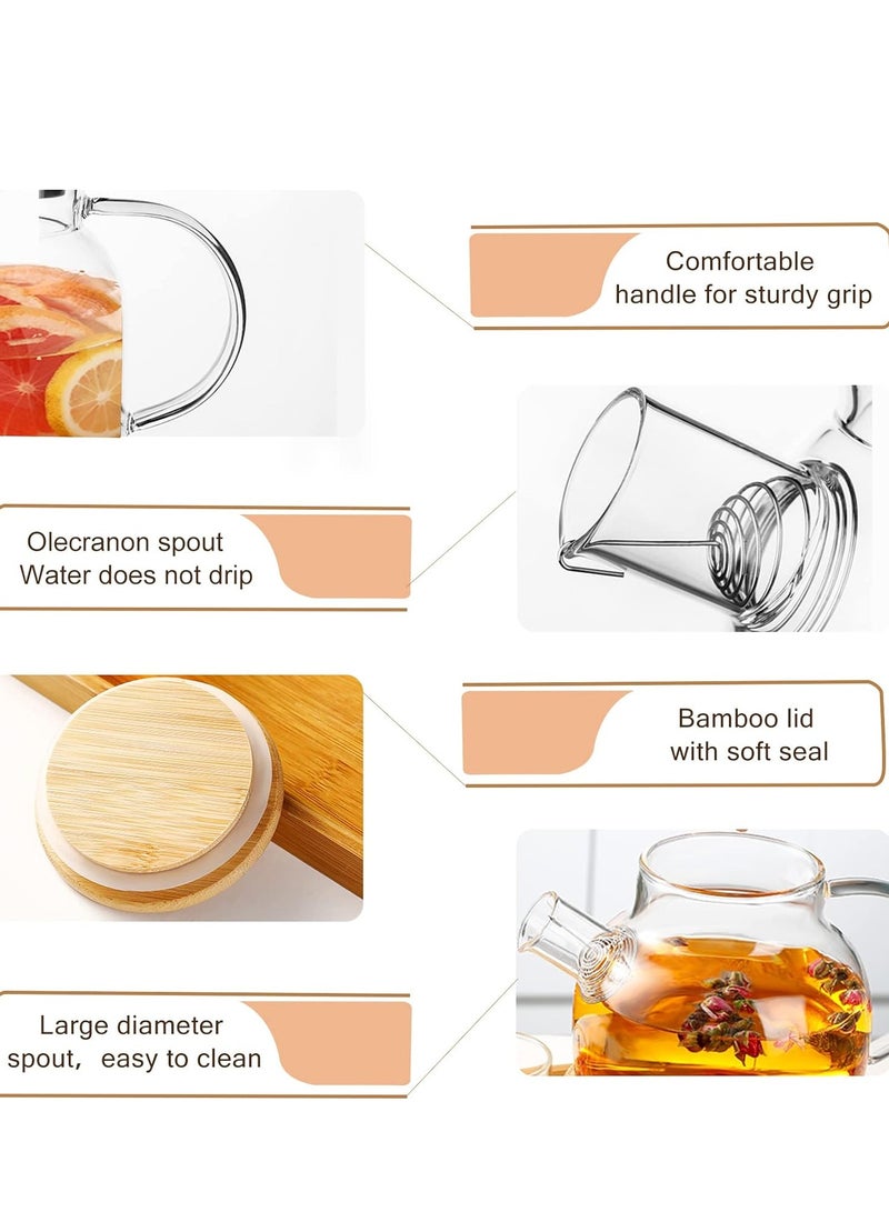 Glass Pitcher with Bamboo Lid, Glass Teapot Stovetop & Microwave Safe, Glass Borosilicate Teapot with Removable Filter Spout - Image 5