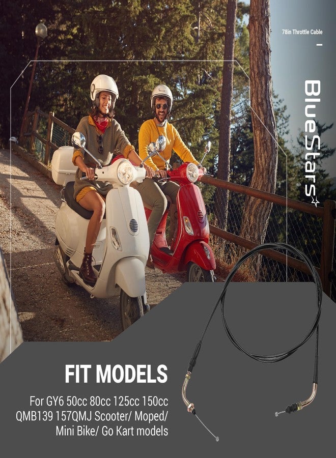 BlueStars 78-inch Throttle Cable - for GY6 50cc 80cc 125cc 150cc Tao Tao BWS Lancer Thunder Future Champion Ice Bear Jonway Roketa Wolf RX50 Wildfire Vespa Buggy Dazon Dongfang Scooter Moped Go Kart - Image 5
