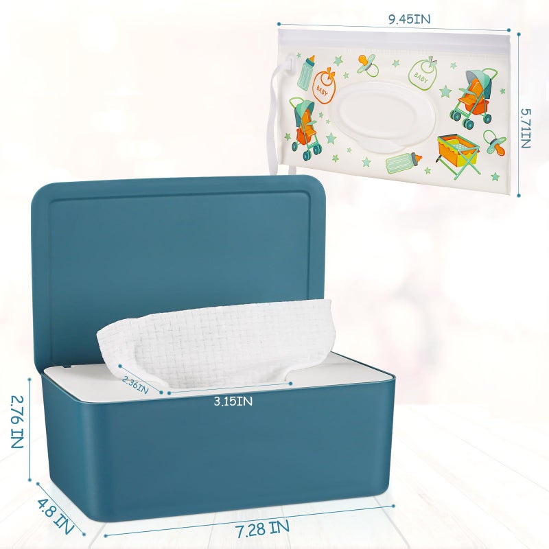 Whiidoom Diaper Wipes Dispenser Wipes Holder, Wipes Tissue Case Keeps Wipes Fresh Tissue Wipes Container with Lid (Blue) - Image 2