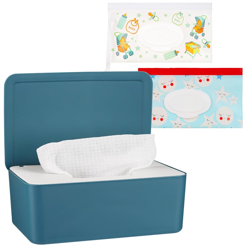 Whiidoom Diaper Wipes Dispenser Wipes Holder, Wipes Tissue Case Keeps Wipes Fresh Tissue Wipes Container with Lid (Blue) - Image 1