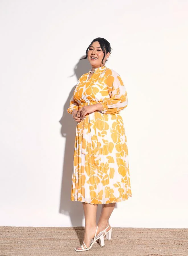 Sassafras  Plus Size Floral Pleated Midi Dress for Women | Best Price UAE