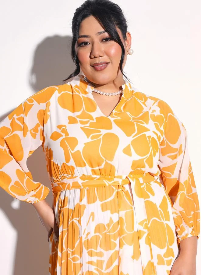 Sassafras  Plus Size Floral Pleated Midi Dress for Women | Best Price UAE